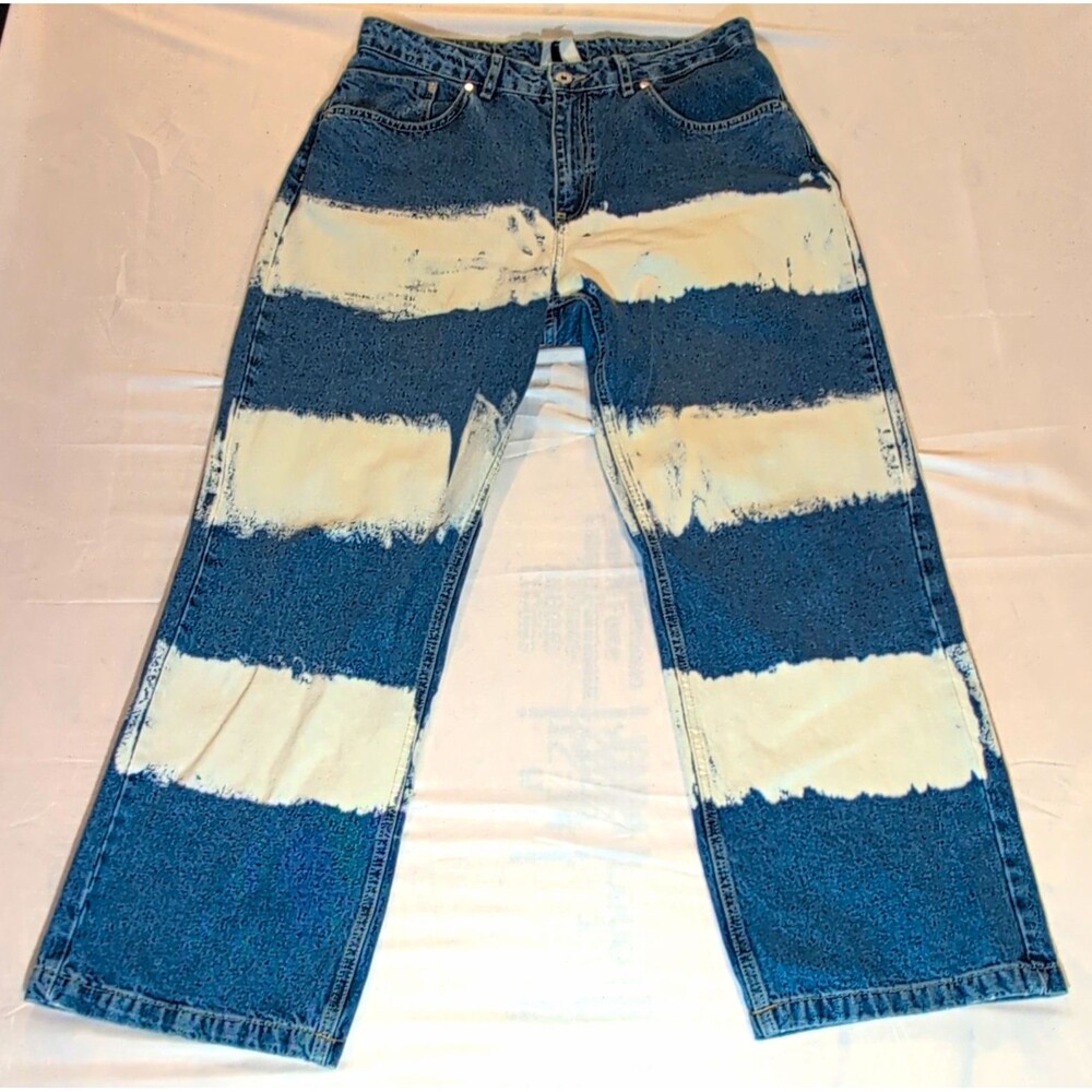 Ragged Jeans Womens Straight Striped  Denim Jeans Blue/White Medium Wash 32